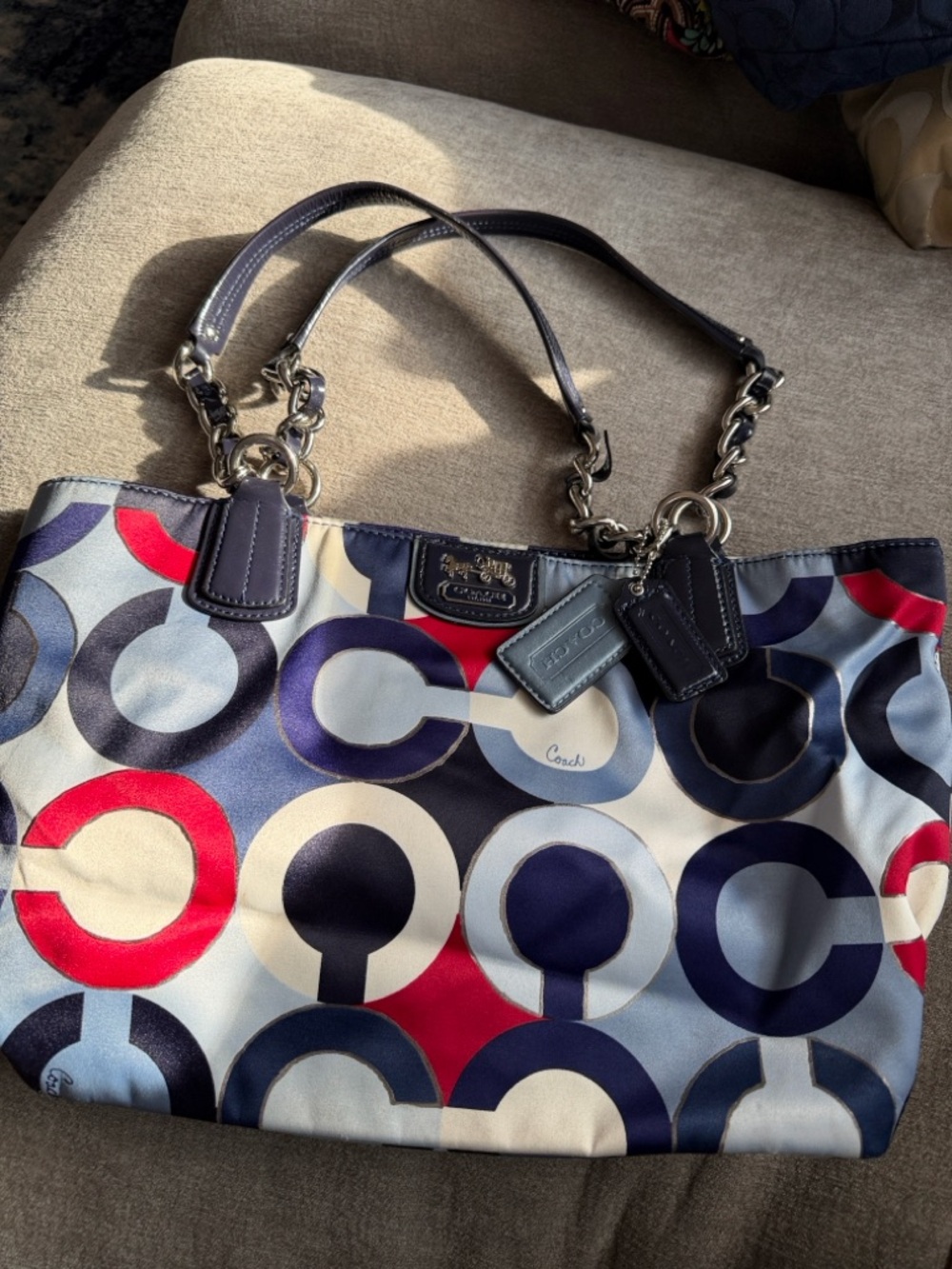 Coach Navy, Red, Cream & Light Blue Circle-Print Tote